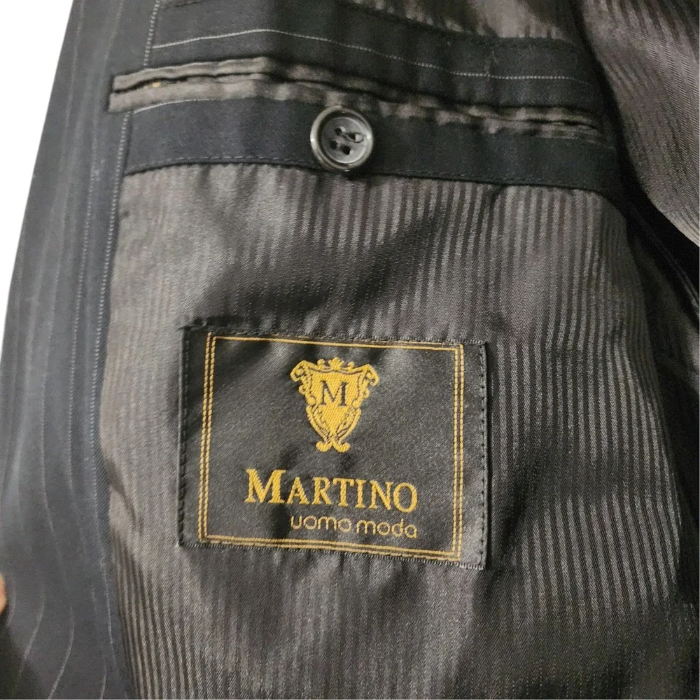 Martino Uomo Moda Black/navy Pinstripe 2 Pc Suit Blazer Pants Men's 34x32